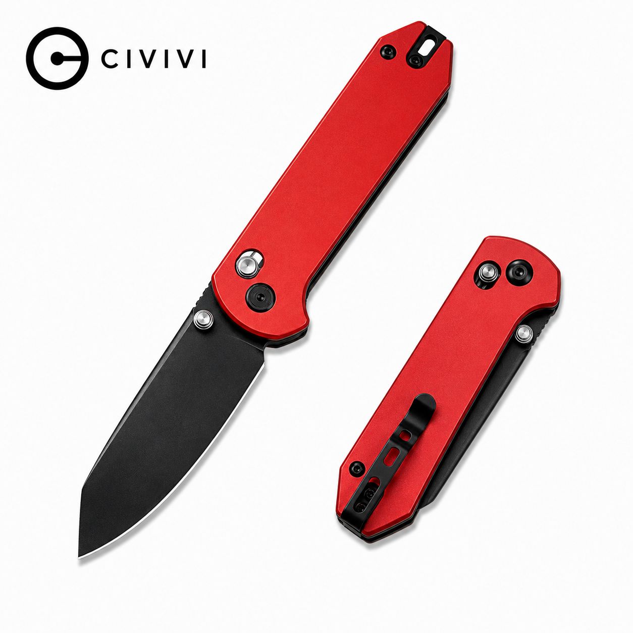 CIVIVI Yonder Thumb Stud &amp; Crossbar Lock Knife Red G10 Handle (2.88" Black Stonewashed 14C28N Blade)(C23073-2)