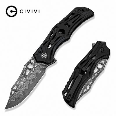 CIVIVI Biophase Flipper &amp; Button Lock Knife Aluminum Handle (3.48" Damascus Blade)(C23083-DS1)