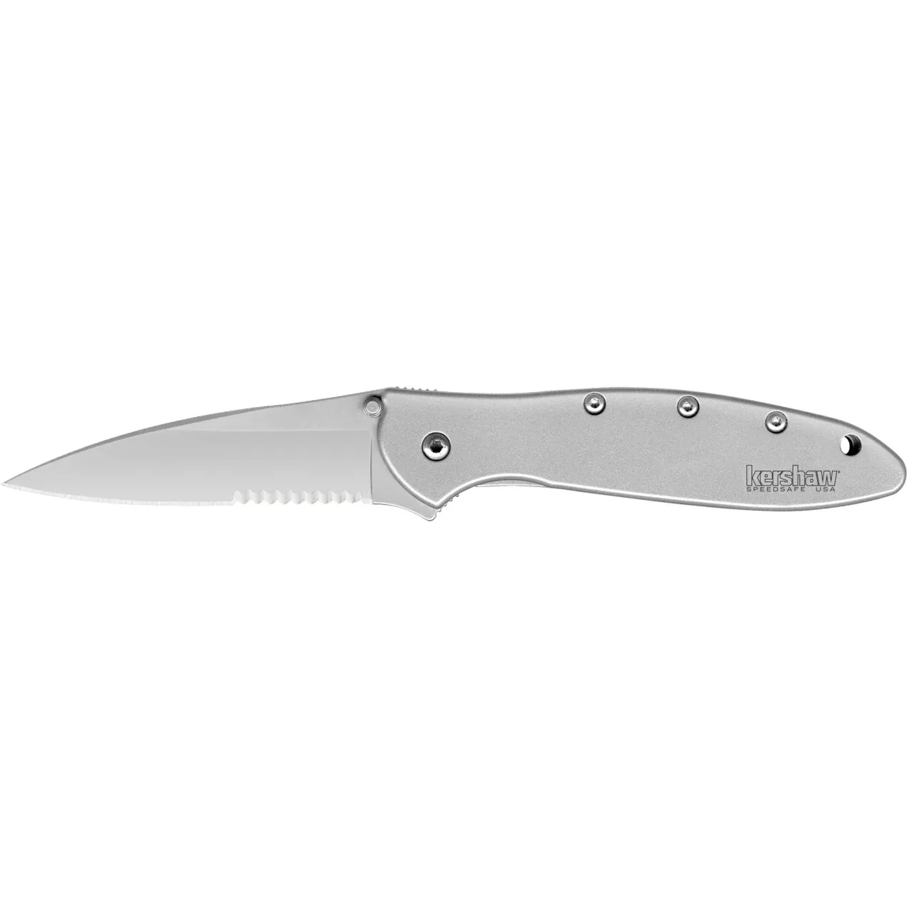 KERSHAW LEEK PARTIALLY SERRATED SILVER