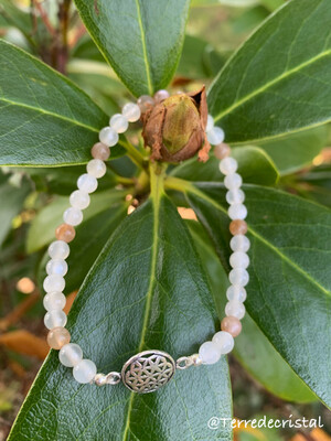 Bracelet Fleur de vie en Pierre de Lune 4 mm Bracelet Fleur de vie en Pierre de Lune 4 mm