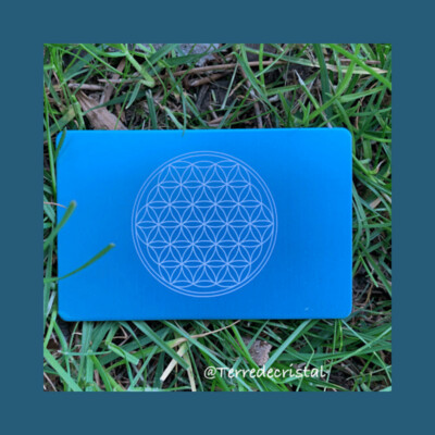 Plaque Tesla Fleur de vie bleue clair format carte de crédit