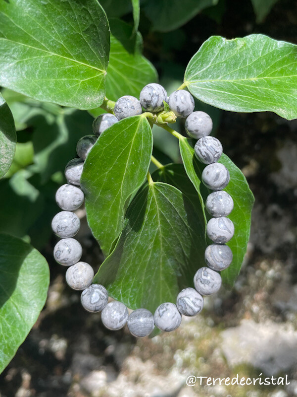 Bracelet en Jaspe feuille d’argent 8mm