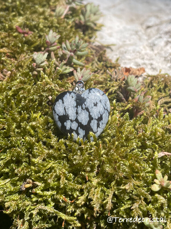 Pendentif coeur en Obsidienne flocon de neige