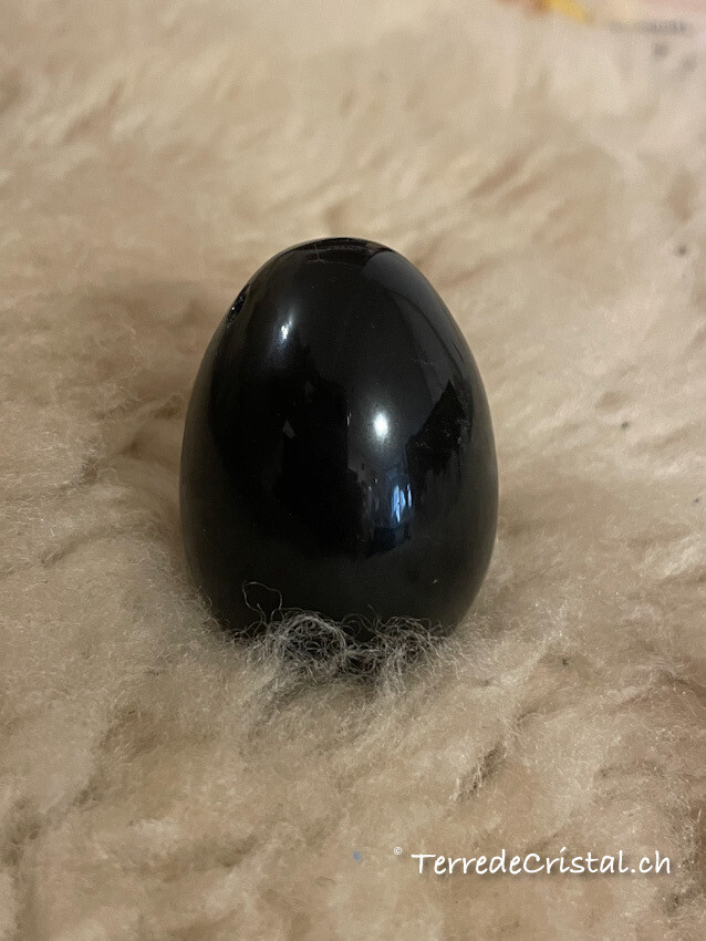 Oeuf de Yoni grand percé en Obsidienne noire