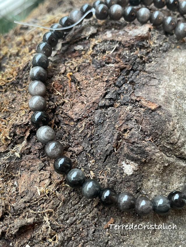 Rang d'Obsidienne argentée 6 mm