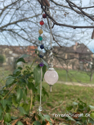 Pendule en Quartz rose 7 Chakras