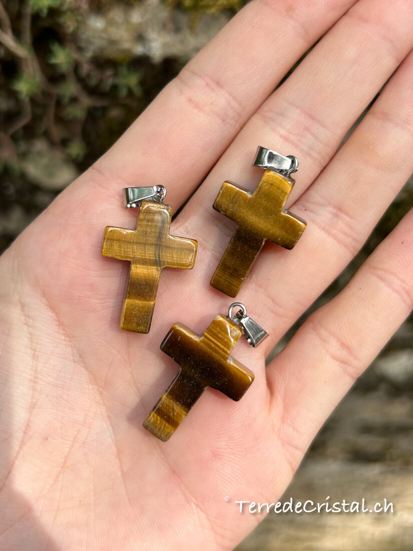 Pendentif croix en Oeil de tigre