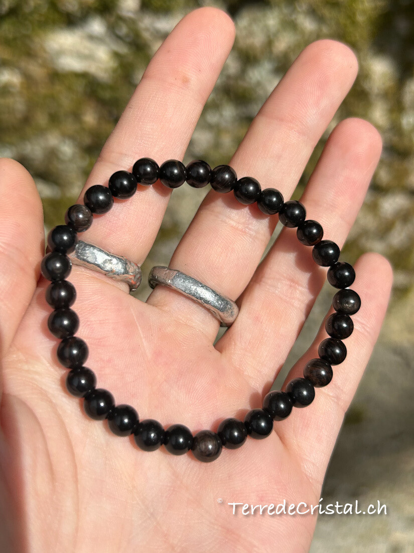 Bracelet en Obsidienne oeil céleste à reflets rouges 6mm