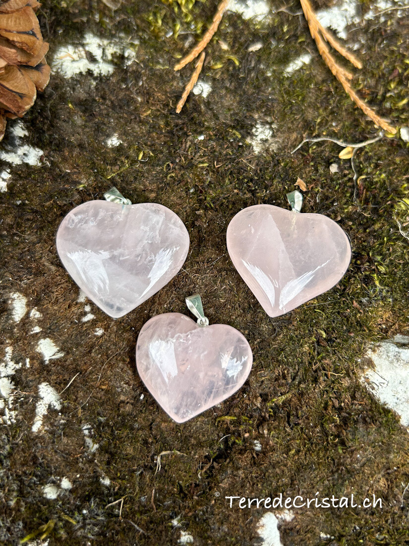 Pendentif coeur en Quartz rose