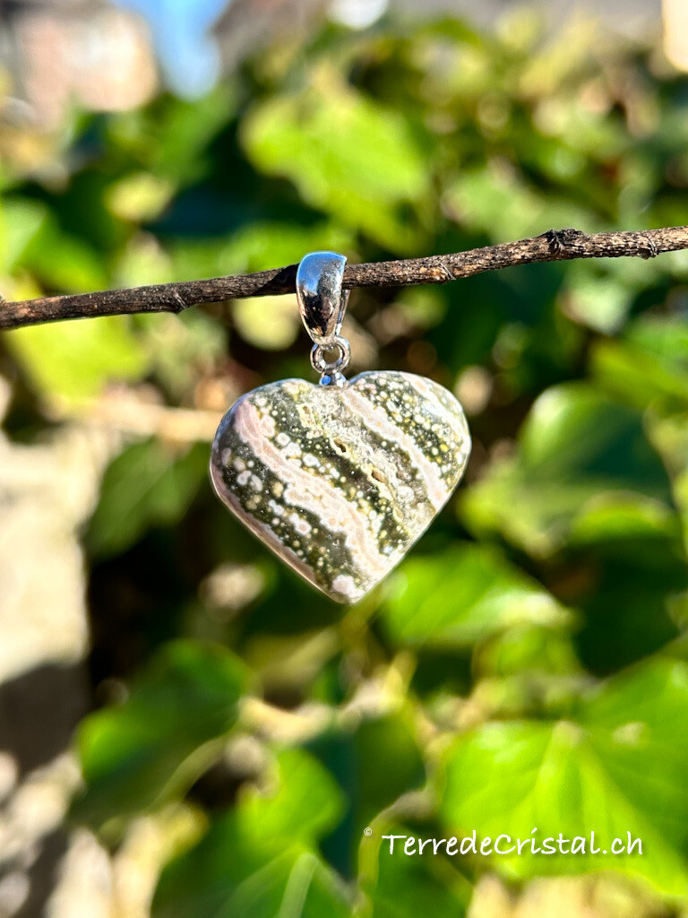 Pendentif coeur en Jaspe océan