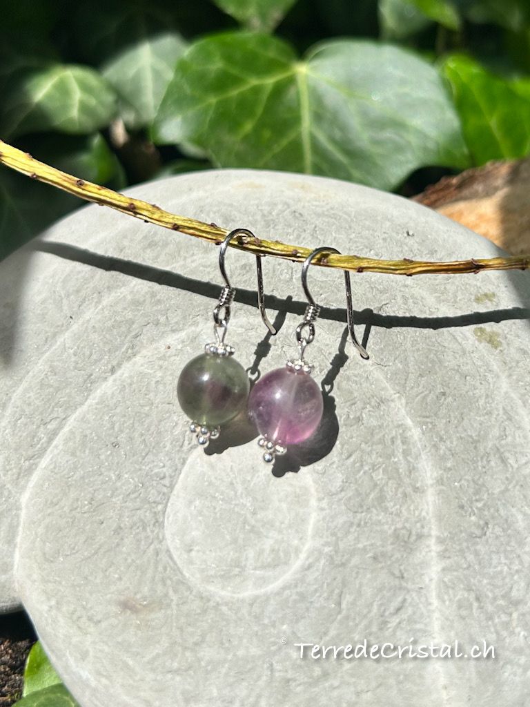 Boucles d'oreilles "Fluidité" - Fluorite arc-en-ciel