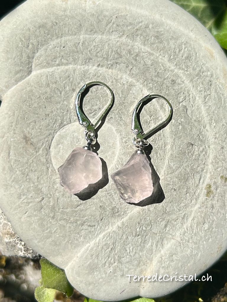 Boucles d'oreilles en Quartz rose brut