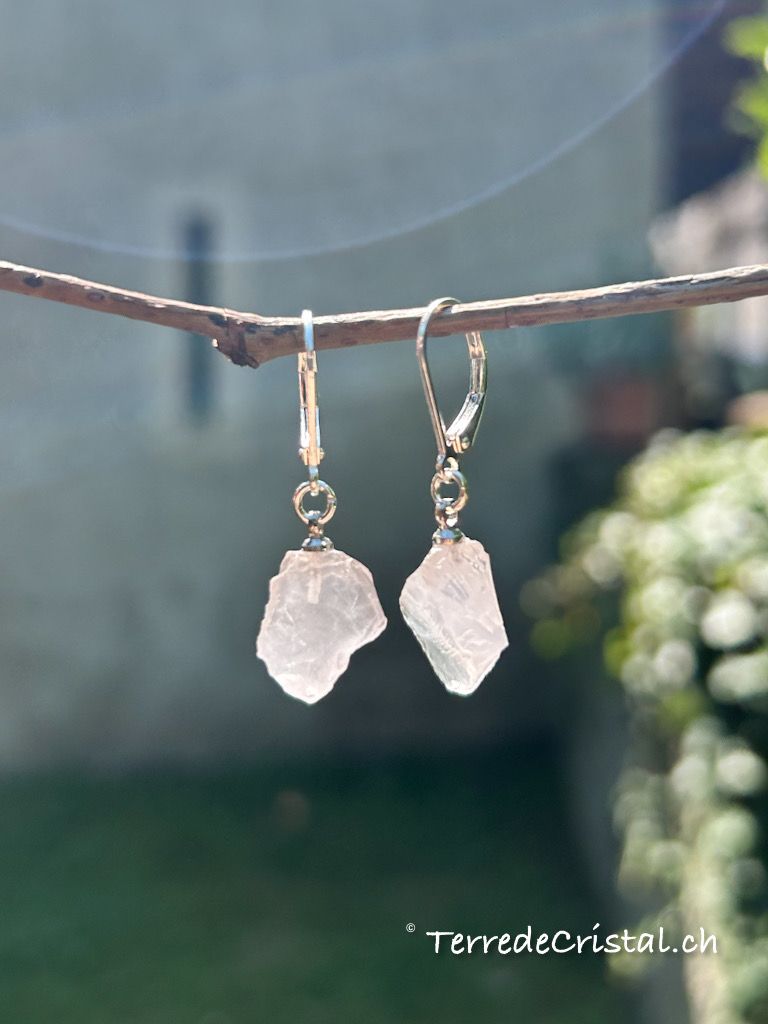 Boucles d'oreilles en Quartz rose brut