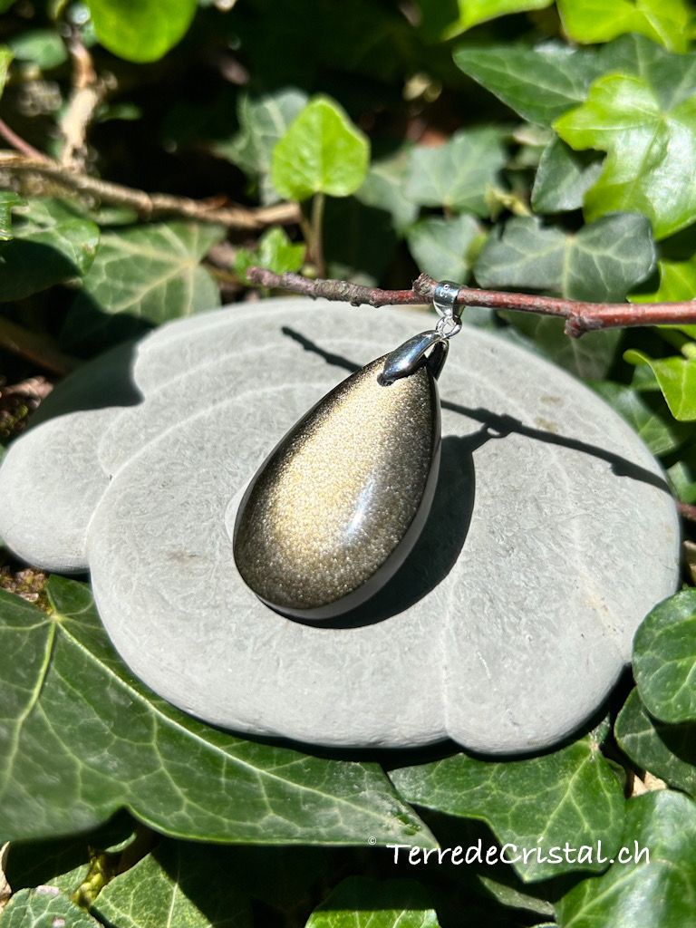 Pendentif en Obsidienne dorée