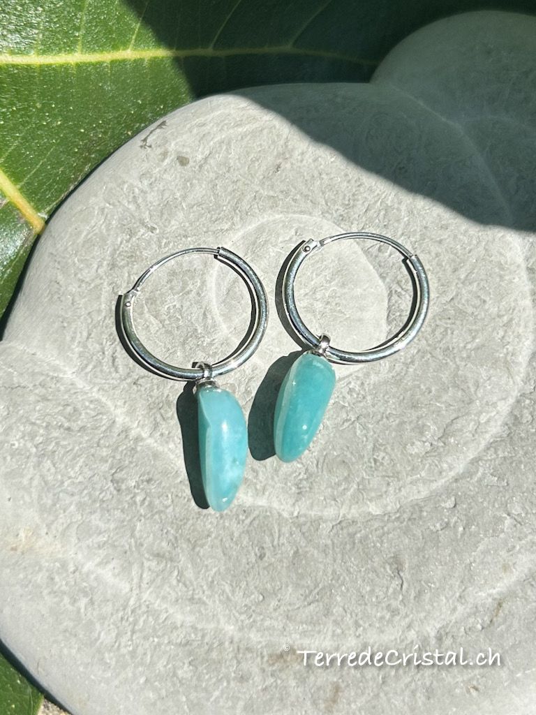 Boucles d’oreilles créole en Larimar