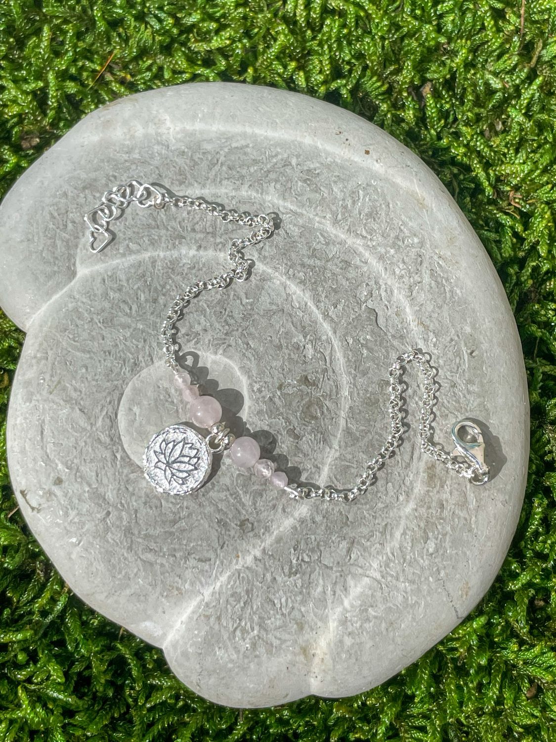 Bracelet Lotus, quartz rose et argent 925