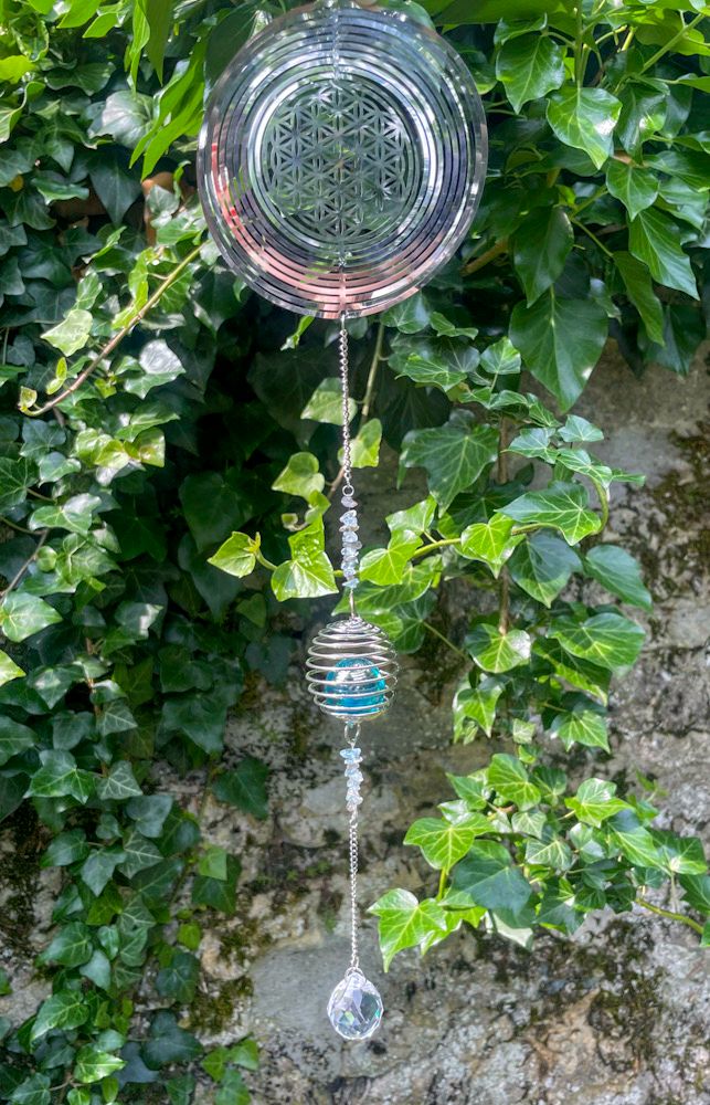 Sun Catcher Fleur de vie, Labradorite &amp; Topaze bleu