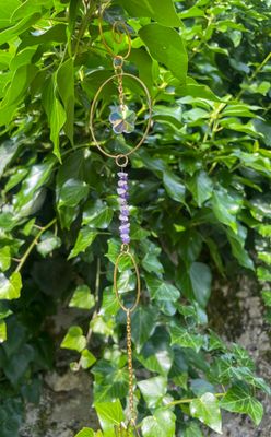 Sun Catcher Lotus Doré en Améthyste & Quartz Rose