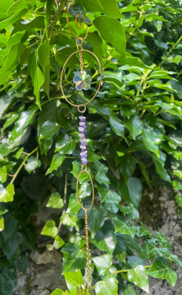 Sun Catcher Lotus Doré en Améthyste & Quartz Rose