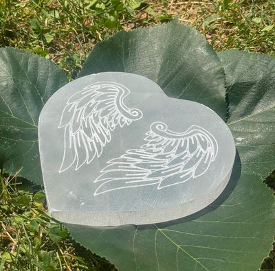 Cœur en Sélénite ailes d&#39;anges 