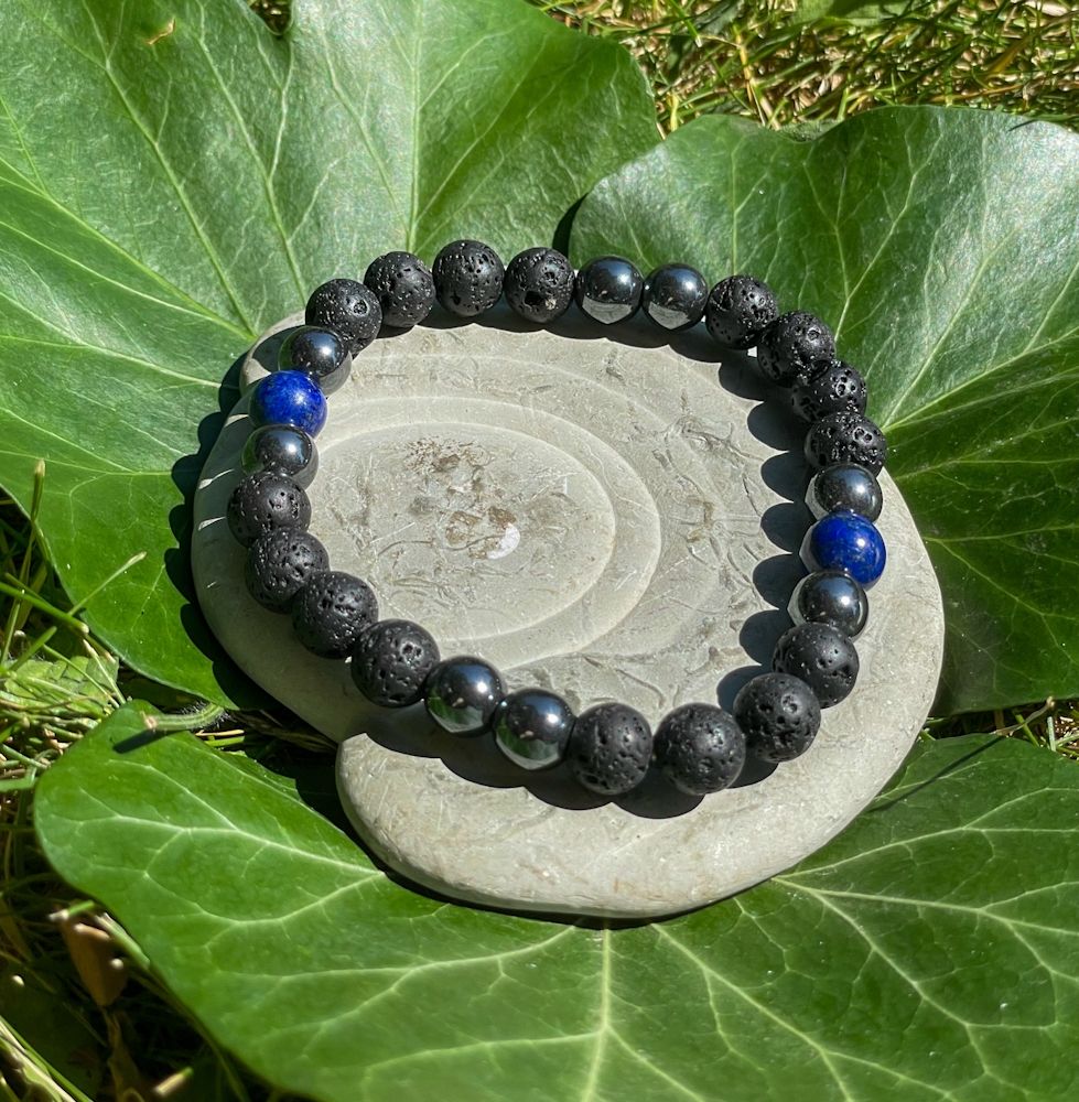 Bracelet en Lapis Lazuli, Lave et Hématite 8 mm (homme)