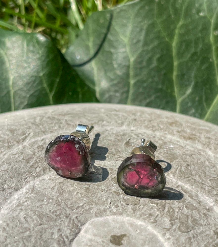 Clous d’oreilles en Tourmaline melon d&#39;eau
