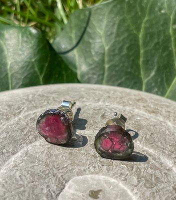 Clous d’oreilles en Tourmaline melon d&#39;eau