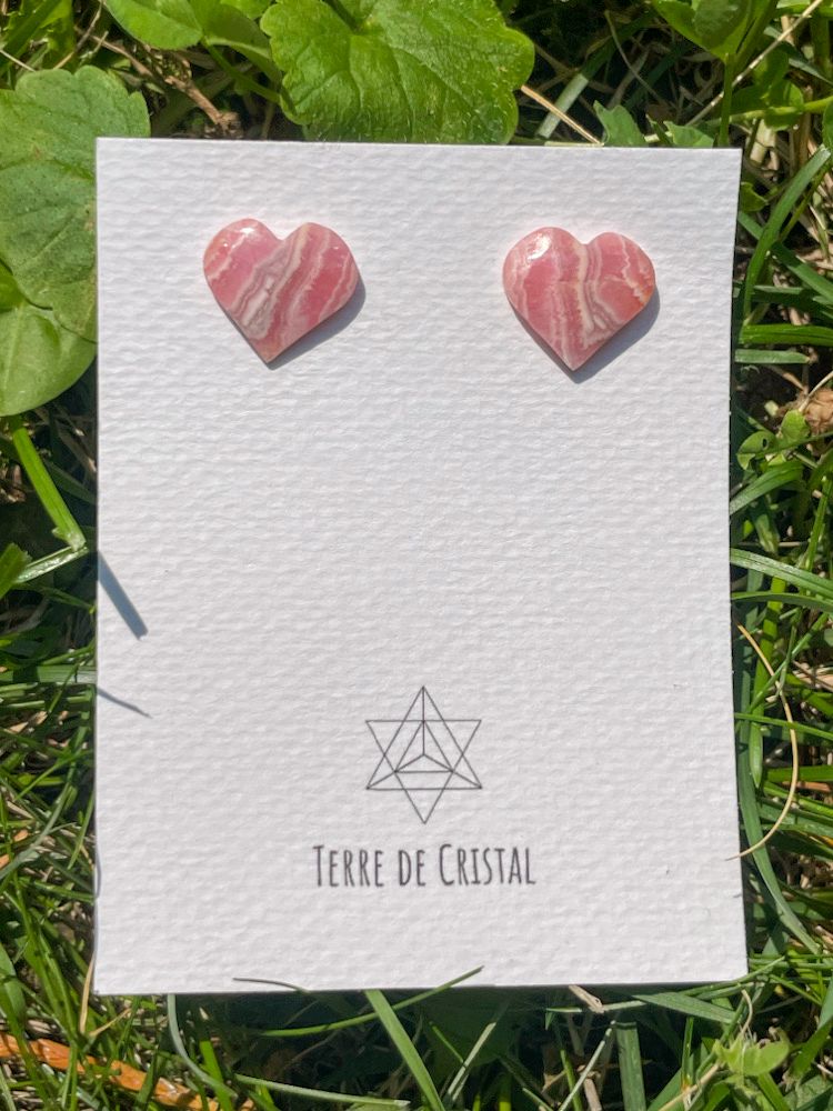 Clous d’oreilles coeur en Rhodochrosite