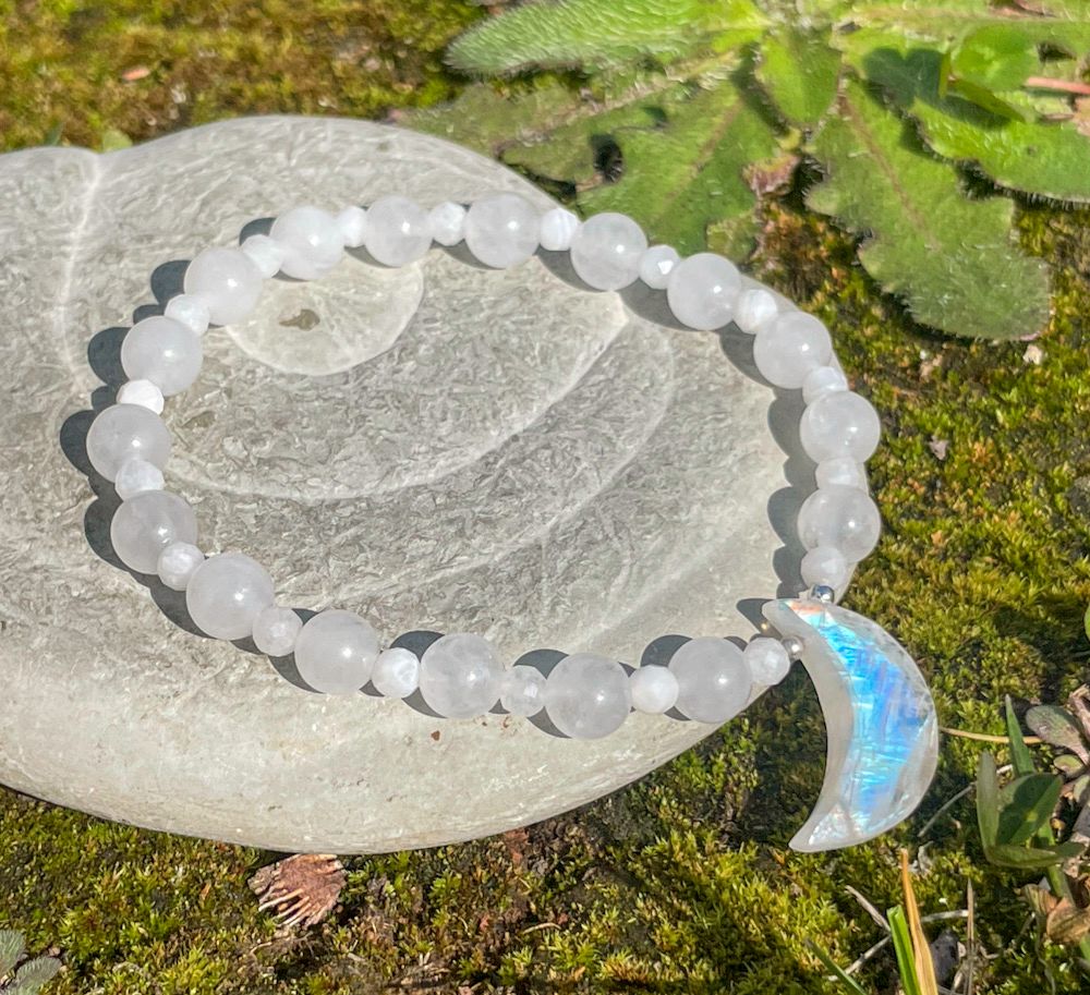 Bracelet en Pierre de lune blanche 6mm