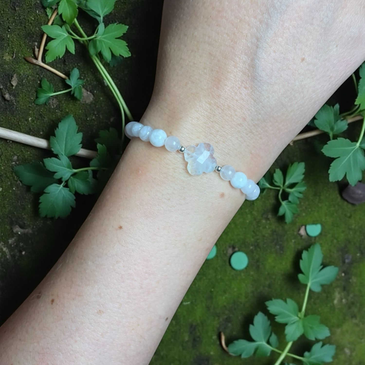 Bracelet en Pierre de lune blanche 6mm
