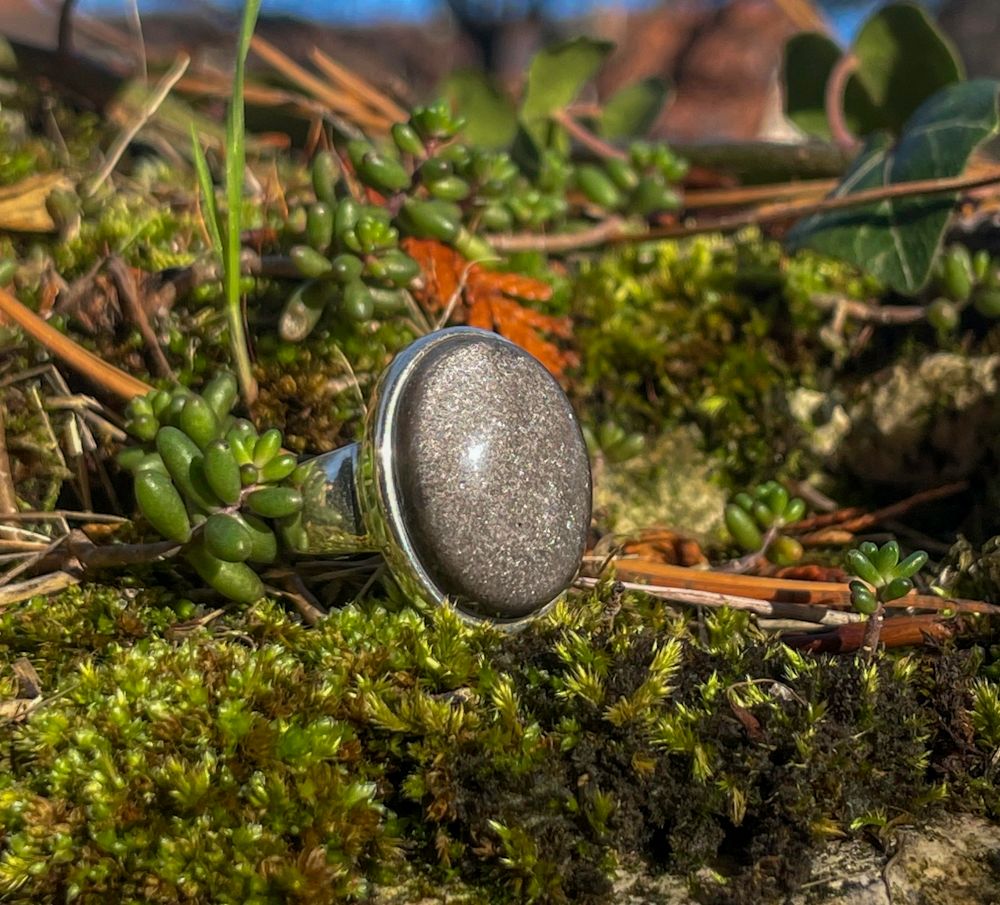 Bague en Obsidienne argentée