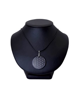 Pendentif plaque Tesla Fleur de vie noir