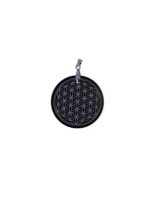 Pendentif plaque Tesla Fleur de vie noir