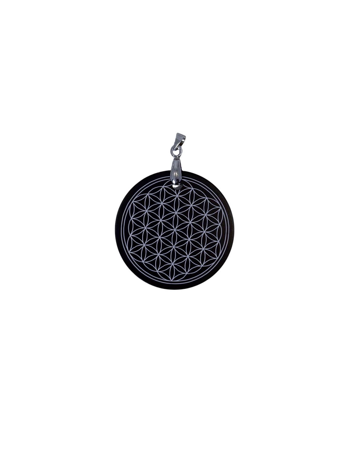 Pendentif plaque Tesla Fleur de vie noir