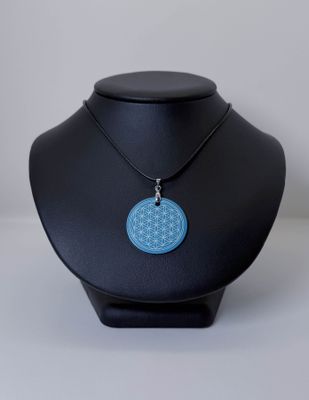 Pendentif plaque Tesla Fleur de vie bleu clair