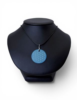 Pendentif plaque Tesla Fleur de vie bleu clair