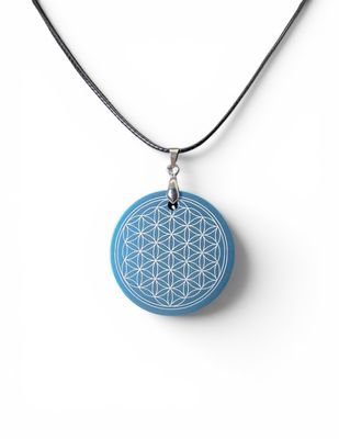 Pendentif plaque Tesla Fleur de vie bleu clair
