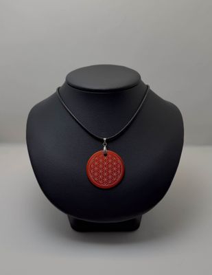 Pendentif plaque Tesla Fleur de vie rouge