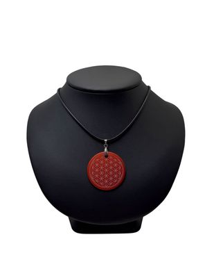 Pendentif plaque Tesla Fleur de vie rouge