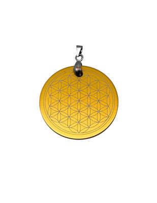 Pendentif plaque Tesla Fleur de vie jaune or