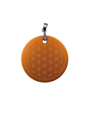 Pendentif plaque Tesla Fleur de vie orange