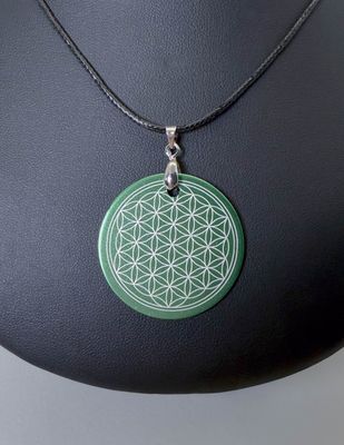 Pendentif plaque Tesla Fleur de vie vert