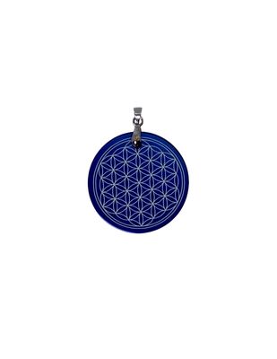 Pendentif plaque Tesla Fleur de vie bleu indigo