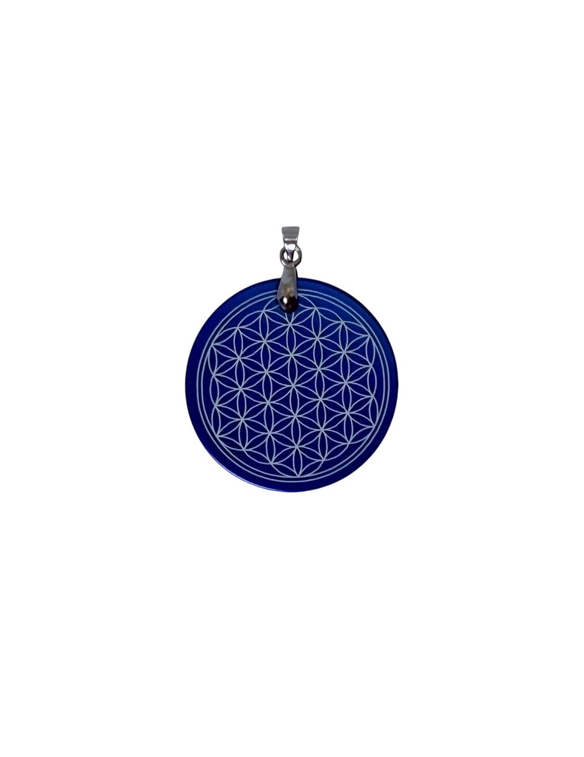 Pendentif plaque Tesla Fleur de vie bleu indigo