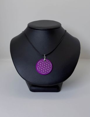 Pendentif plaque Tesla Fleur de vie violet