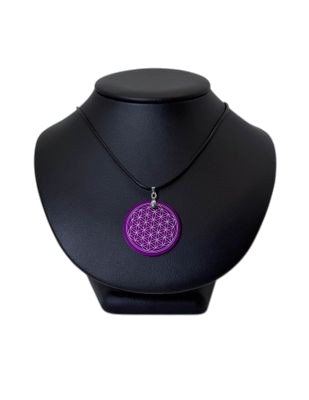 Pendentif plaque Tesla Fleur de vie violet