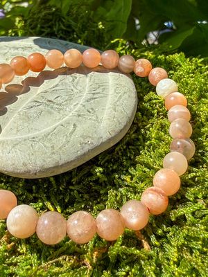 Bracelet en Pierre de lune orangée 6 mm
