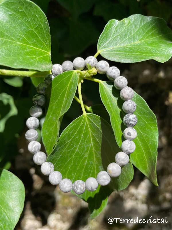 Bracelet en Jaspe feuille d’argent 6mm
