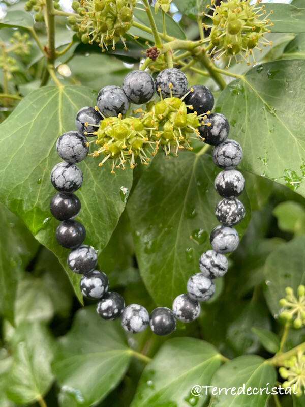 Bracelet en Obsidienne flocon de neige 6, 8 mm