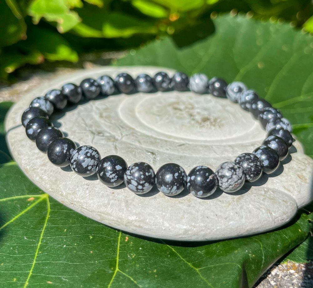 Bracelet en Obsidienne flocon de neige 6, 8 mm
